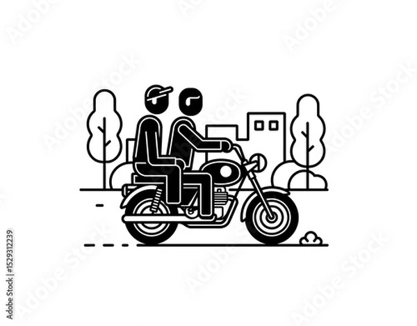 Fototapeta Two men sitting on motorbike icon vector in black color with white background.