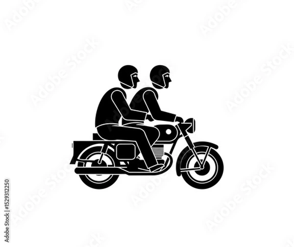 Fototapeta Two men sitting on motorbike icon vector in black color with white background.