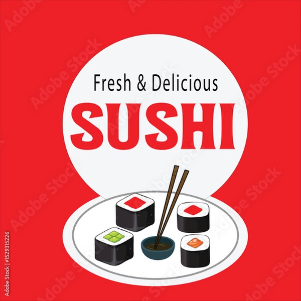 Fototapeta International Sushi day vector background design. Japanese Chopsticks and Sushi vector illustration