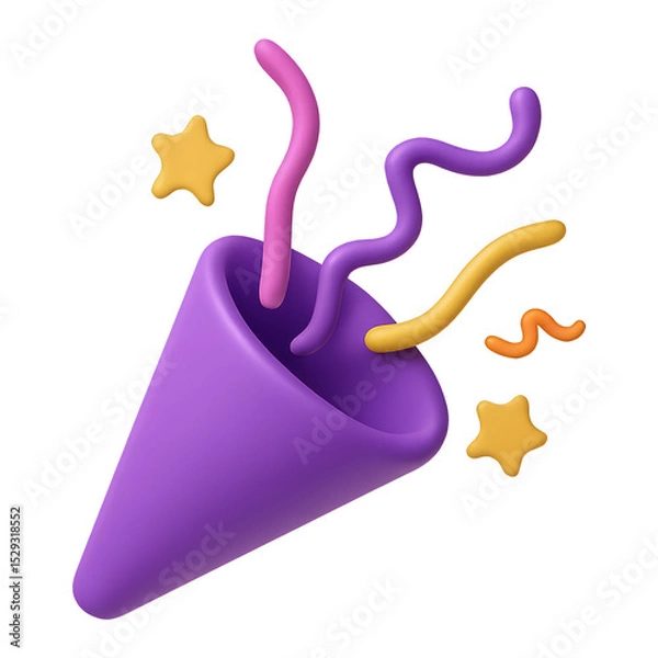 Fototapeta purple party popper 3d render icon isolated on transparent background cutout
