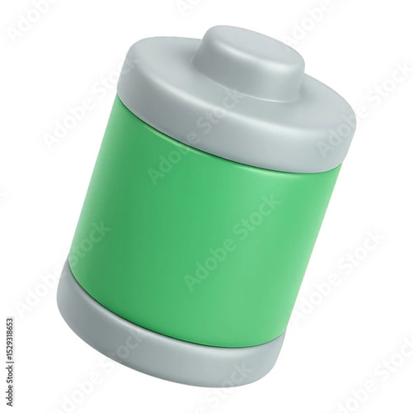 Fototapeta green battery 3d render icon isolated on transparent background cutout