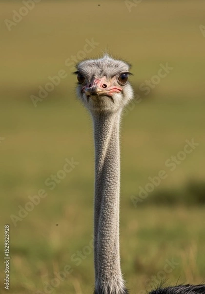 Fototapeta An ostrich strides confidently across the open plains, its towering frame and swift legs making it a striking symbol of speed and survival in the wild.