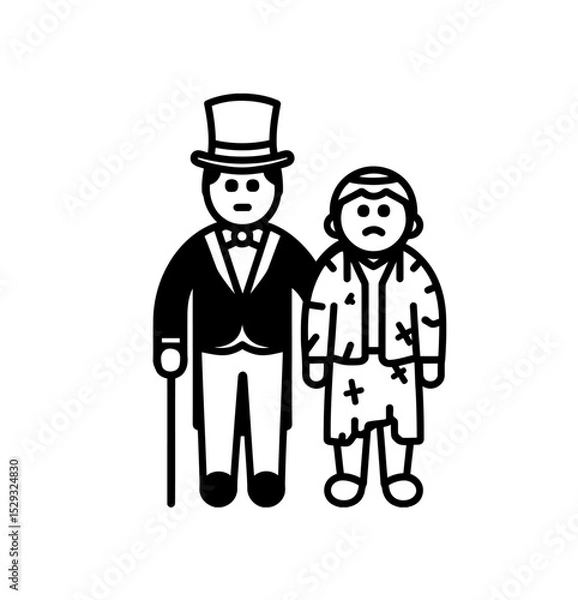 Fototapeta Rich and poor icon vector in black and white color isolated on white.