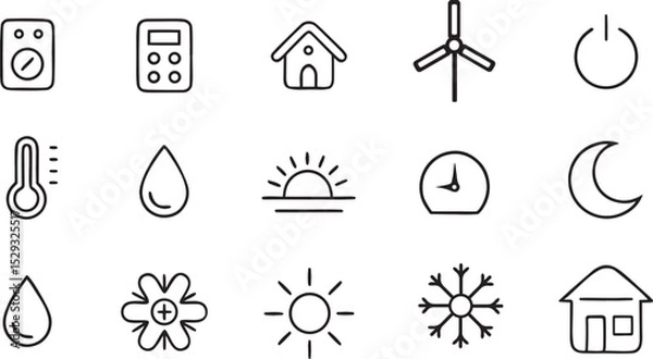 Fototapeta Eco-friendly ecology vector icons set: tree, sun, water, and nature symbols for web design illustration