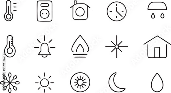 Fototapeta Collection of vector travel icons: sun, tree, sea, star, and anchor illustrations