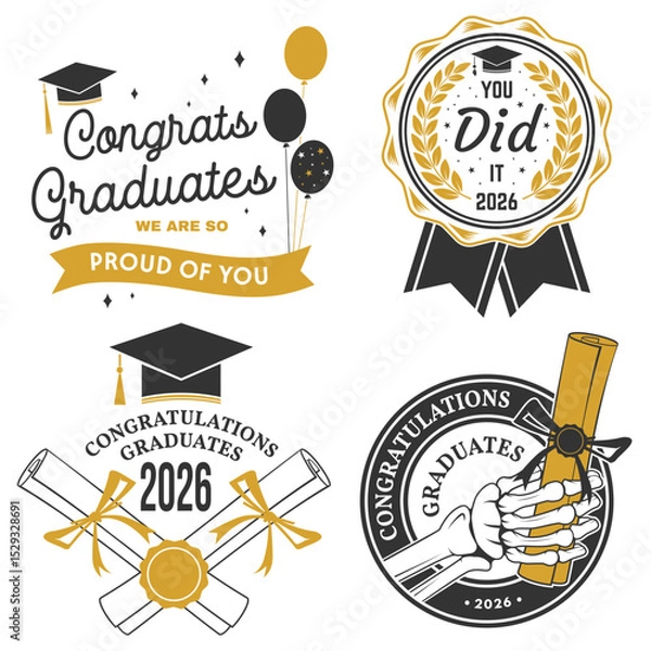 Fototapeta Set of Vector Class of 2026 badges. Vector illustration. Concept for shirt, print, seal, overlay or stamp, greeting, invitation card. Typography design. For class of 2026 graduation.