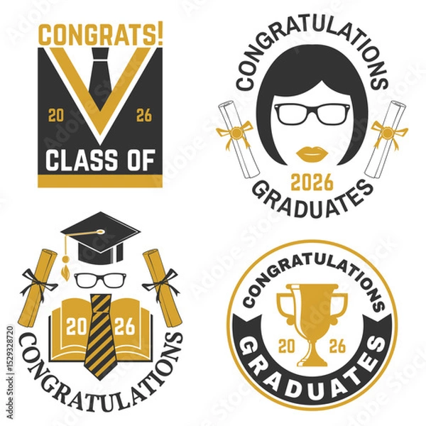 Fototapeta Set of Vector Class of 2026 badges. Vector illustration. Concept for shirt, print, seal, overlay or stamp, greeting, invitation card. Typography design. For class of 2026 graduation.