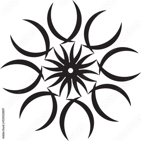 Fototapeta Elegant black and white floral tattoo design with abstract insect and sun elements, a symbolic nature illustration