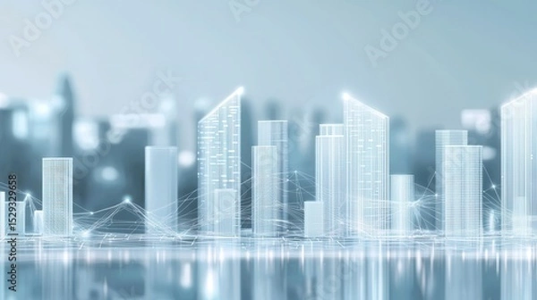 Fototapeta Striking image of a futuristic city skyline featuring a dynamic arrangement of tall sleek skyscrapers and office buildings reflecting the bright minimalist lights of the urban landscape