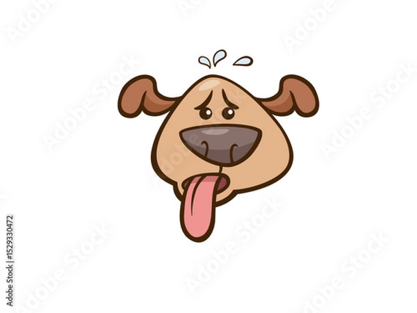 Fototapeta Cartoon Dog Panting Heavily with Sweat Droplets Indicating Heat and Thirst