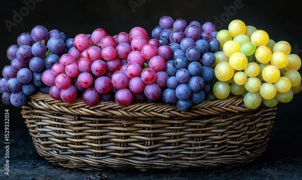 Fototapeta Colorful grape varieties in a wicker basket