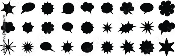 Obraz Comic speech bubble, star and text box silhouettes in vector style set on transparent background