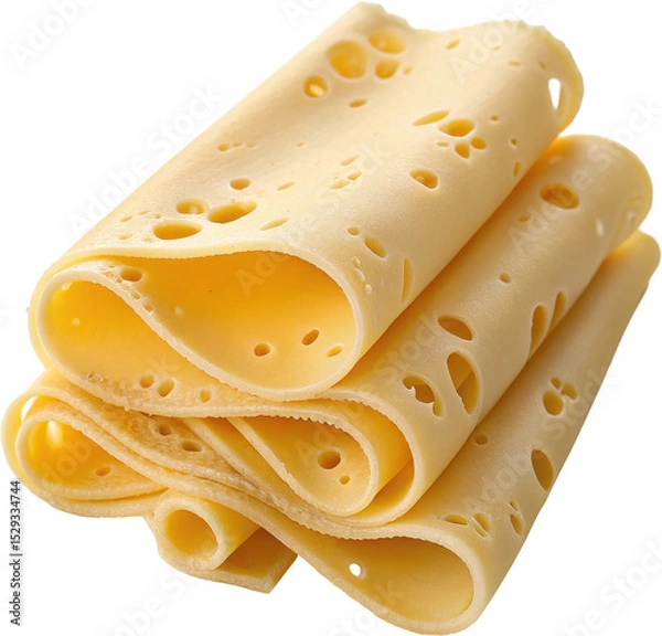 Fototapeta Rolled Swiss cheese slices with delicate curls