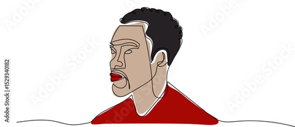 Fototapeta Continuous line drawing of an African American man on a white background. Abstract line drawing of a profile with bold colors and distinctive features