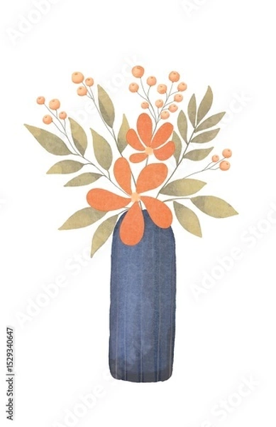 Fototapeta Decorative Flowers in Vases on White Background – Minimal Botanical Illustration