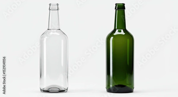 Fototapeta Two glass bottles standing side by side isolated on white background