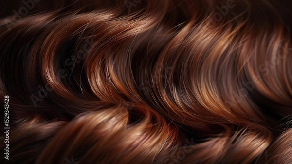 Fototapeta Close up of naturally wavy chestnut brown hair highlighting depth of color and shine
