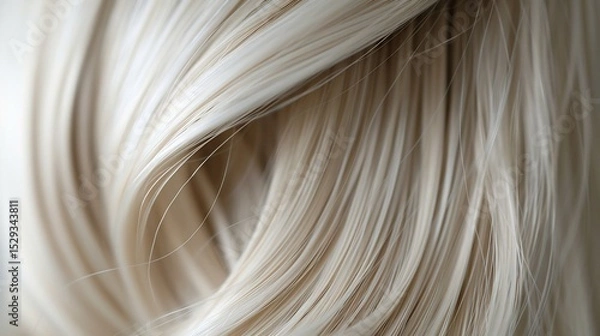 Fototapeta Close up of perfectly aligned platinum blonde strands highlighting fine details of straight hair texture and shine