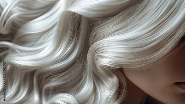 Fototapeta Close up of radiant silver wavy hair highlighting perfect flow and soft movement of its strands
