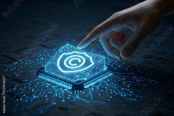 Fototapeta Digital Copyright Protecting Intellectual Property in the Digital Age Technology Concept Illustrated on Processor, Generated AI