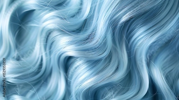 Fototapeta Close up of silky pastel blue curls showcasing natural wave structure and high gloss finish