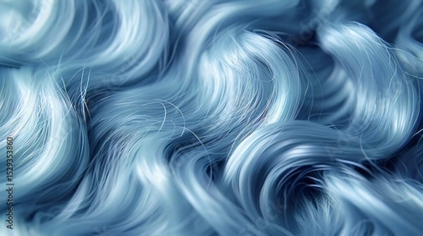 Fototapeta Close up of silky pastel blue curls showcasing natural wave structure and high gloss finish