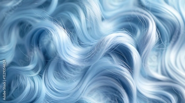 Fototapeta Close up of silky pastel blue wavy hair highlighting delicate flowing texture and soft pastel gradient