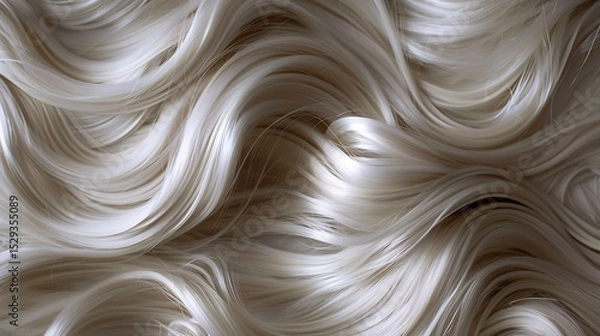 Fototapeta Close up of silky platinum blonde wavy hair capturing natural flow and intricate texture of each curl