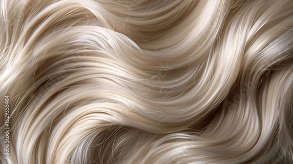 Fototapeta Close up of silky platinum blonde wavy hair capturing natural flow and intricate texture of each curl