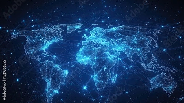 Fototapeta Global network connection world map technology digital communication background