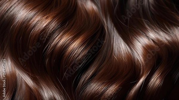 Fototapeta Close up of sleek mahogany brown hair emphasizing intricate shine and depth of its natural reddish hues