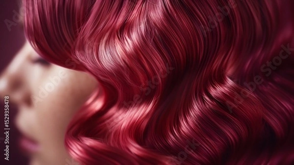 Fototapeta Close up of ultra defined burgundy curls emphasizing rich red tones and intricate structure