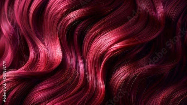 Fototapeta Close up of ultra defined burgundy curls emphasizing rich red tones and intricate structure