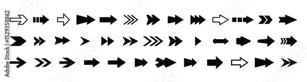 Obraz Arrow And Cursor Icons. arrow icons set. Black arrow icon big sets. Collection different arrows sign. Set different cursor arrow direction symbols in flat style. Black arrows icons – stock vector