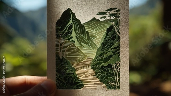 Fototapeta Serene Journey of Self-Discovery: Papercut Art of Machu Picchu's Ancient Wisdom