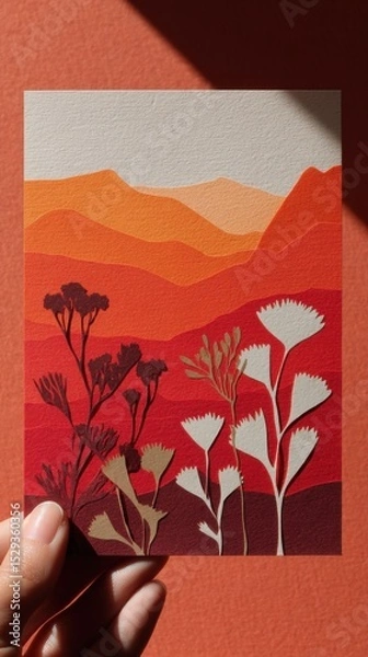Fototapeta Tranquil Uluru: Papercutting Art Symbolizing Spiritual Awareness in Desert Transitions