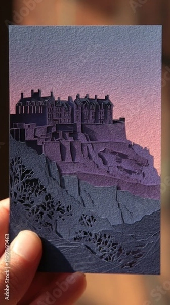 Fototapeta Resilient Memories: Edinburgh Castle Papercutting Art at Dusk