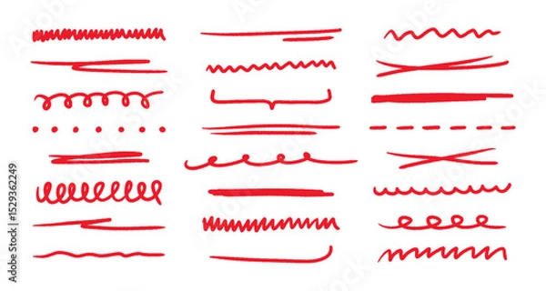 Fototapeta Hand drawn line brush doodle elements. Scribble pencil pen marker sketch vector texture. Handwritten grunge strokes, shapes and emphasis for design. Vector illustration.