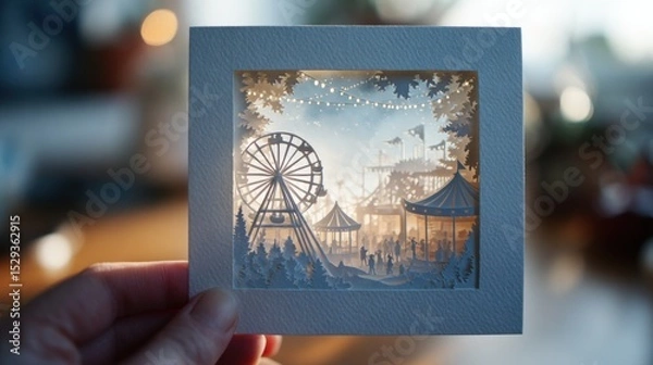 Fototapeta Dreamy Fairground Papercutting Art - Nostalgic Joy in Miniature Form