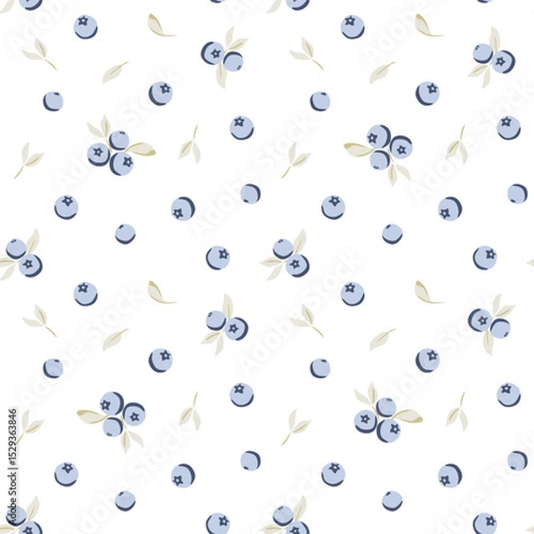 Fototapeta Vector illustration. Seamless pattern of small blueberries on a white background. Blackberry pattern,  children's print, designer fabric, textile, wallpaper