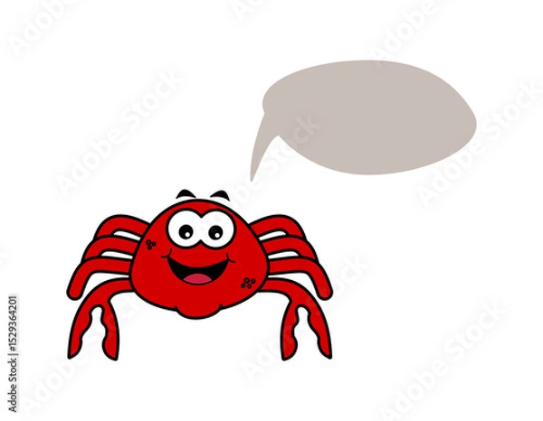 Obraz Cute red smiling crab with speech bubble on white background - vector