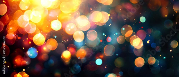 Obraz Abstract shimmering background with a mesmerizing blend of colorful bokeh lights. Tiny sparkling particles and a soft glow create a magical, festive vibes.