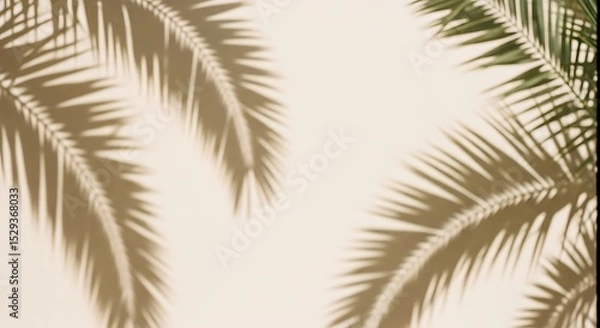 Obraz Palm Tree Shadows on Wall Creates Tropical Minimalist Background