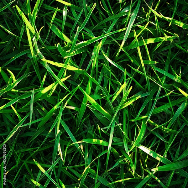 Obraz Top view of lush green grass texture. Summer nature background and eco-themed projects. 