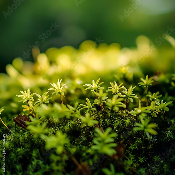 Obraz Vibrant close-up of lush green moss texture. Summer nature background and eco-themed projects.	