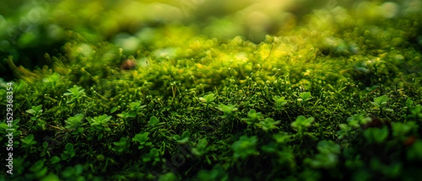 Obraz Vibrant close-up of lush green moss texture. Summer nature background and eco-themed projects.	