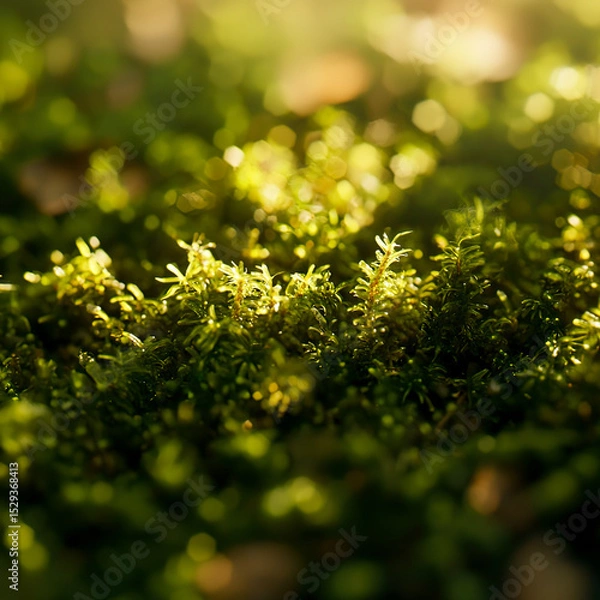 Obraz Vibrant close-up of lush green moss texture. Summer nature background and eco-themed projects.	