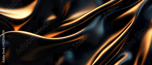 Fototapeta Close-up of dark velvet fabric with deep folds, sprinkled with gold shimmering dust that reflects light. The texture is smooth and shiny. Abstract background.	

