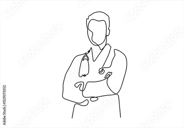 Fototapeta Doctor with Stethoscope Line Art.  line icon-continuous line drawing. Editable stroke.