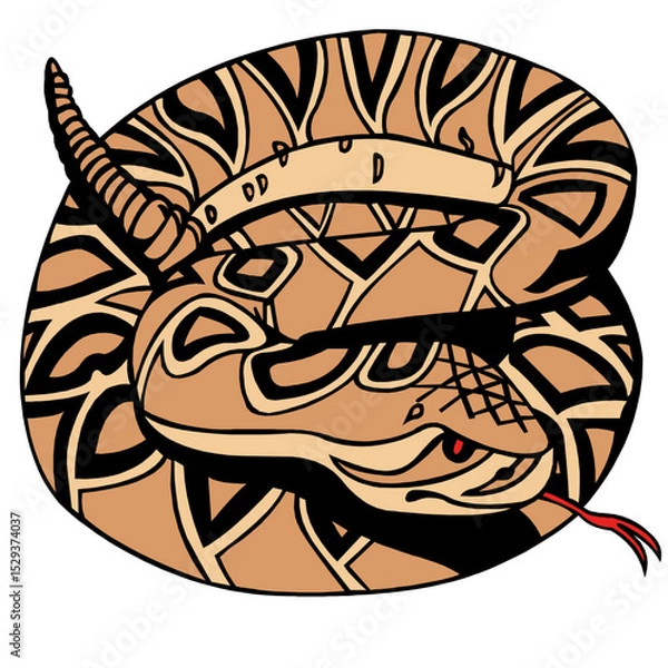 Fototapeta Illustrative Drawing of a Coiled Rattlesnake Ready to Strike